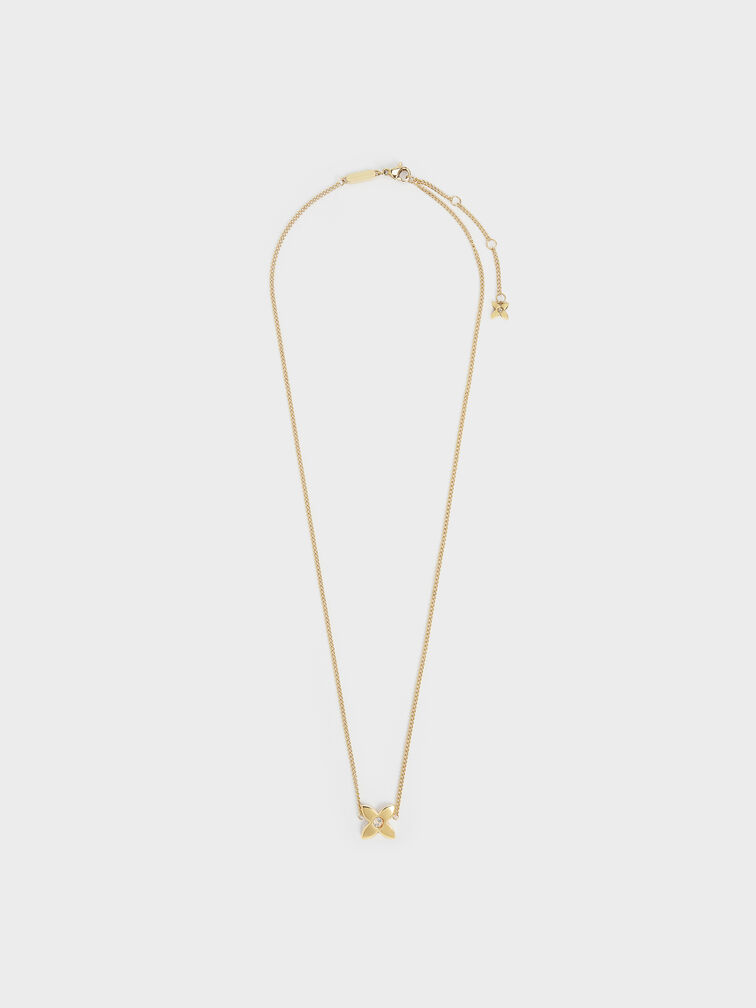 Felicity Flower-Motif Crystal Necklace, Gold, hi-res