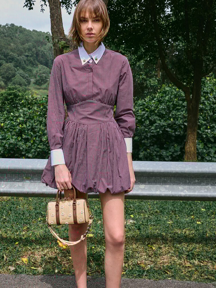 Philomena Raffia Flower Bowling Bag, Beige, hi-res