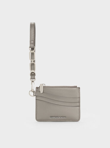 Agatha Chain-Accent Wristlet Card Holder, Pewter, hi-res