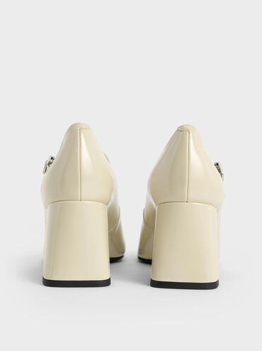 Patent Block-Heel Mary Jane Pumps, Chalk, hi-res
