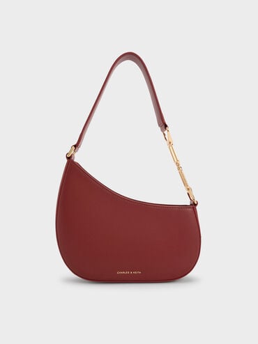 Agatha Chain-Accent Shoulder Bag, Burgundy, hi-res