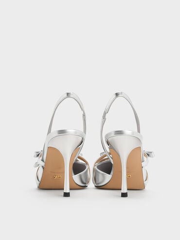 Jessy Metallic Leather Bow Slingback Pumps, Silver, hi-res