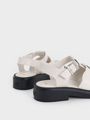 Leather Caged Sandals, Chalk, hi-res