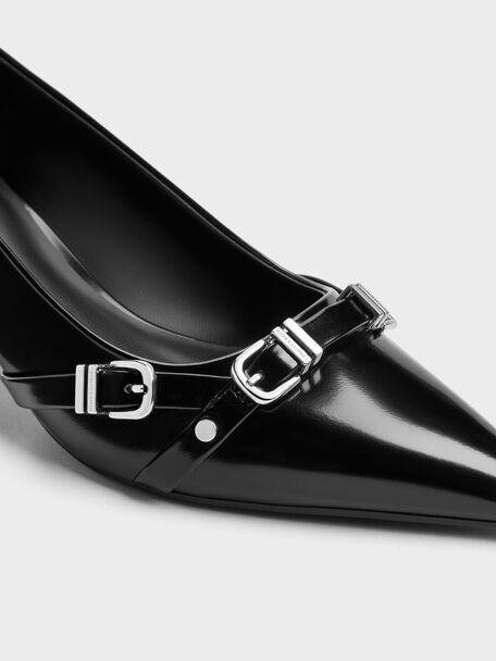 Aira Buckled-Strap Kitten Heels, Black Box, hi-res