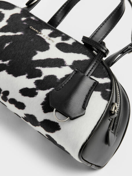 Vega Furry Cow-Print Elongated Bowling Bag, Multi, hi-res