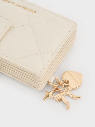 Arrietty Quilted Bow-Heart Charm Belted Card Holder, Cream, hi-res
