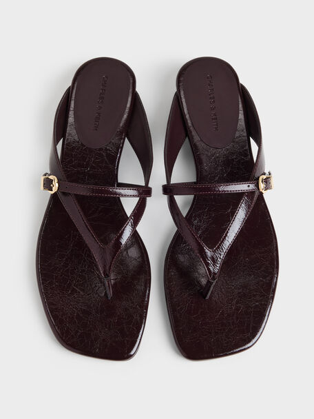 Buckled Thong Wedges, Burgundy, hi-res