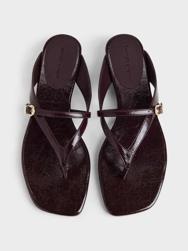 Buckled Thong Wedges, Burgundy, hi-res