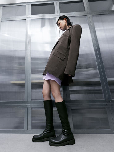 Chunky-Sole Knee-High Boots, Black, hi-res