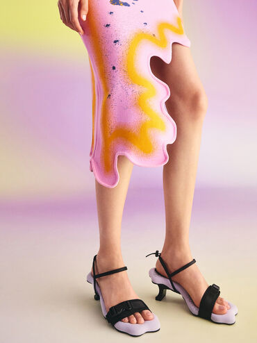 Nylon Wave-Edge Sculptural-Heel Sandals, Lilac, hi-res