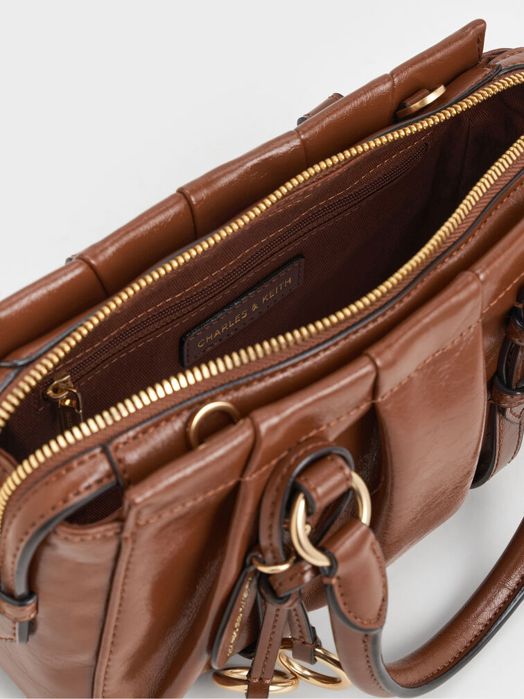 Britton Ruched Top Handle Tote Bag, Chocolate, hi-res