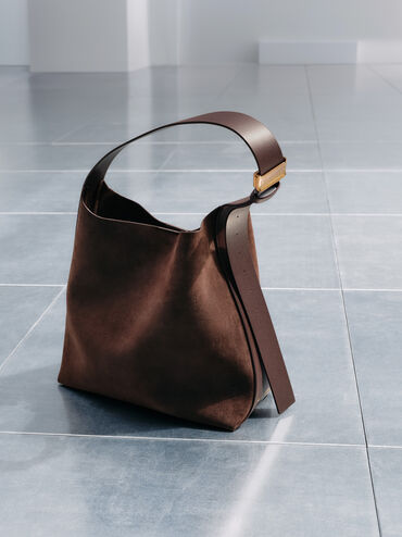 Edna Recycled Suede Tote Bag, Espresso Brown, hi-res