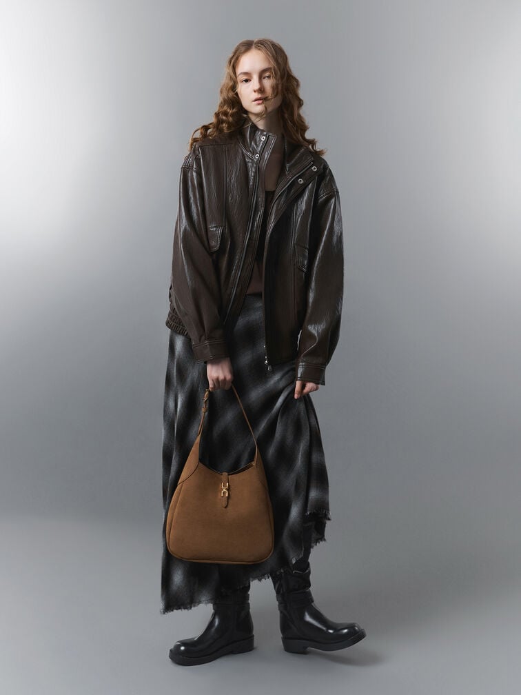 Adalyn Recycled Suede Hobo Bag, Mocha Brown, hi-res