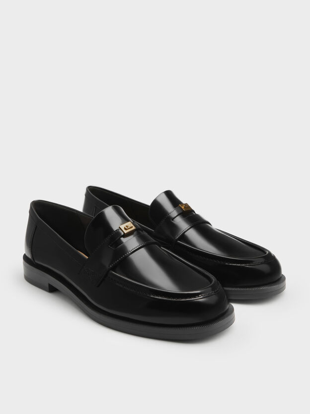 Georgina Leather Penny Loafers, Black Box, hi-res