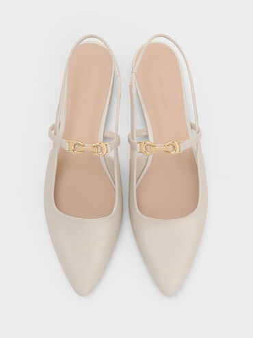Trifina Metallic-Accent Pointed-Toe Slingback Flats, White, hi-res