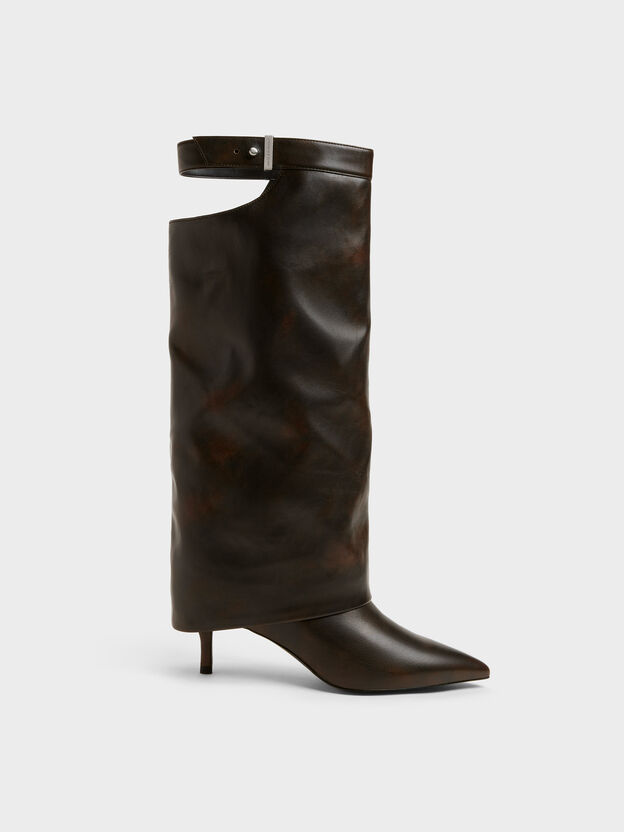 Cut-Out Stiletto Knee-High Boots, Brown, hi-res