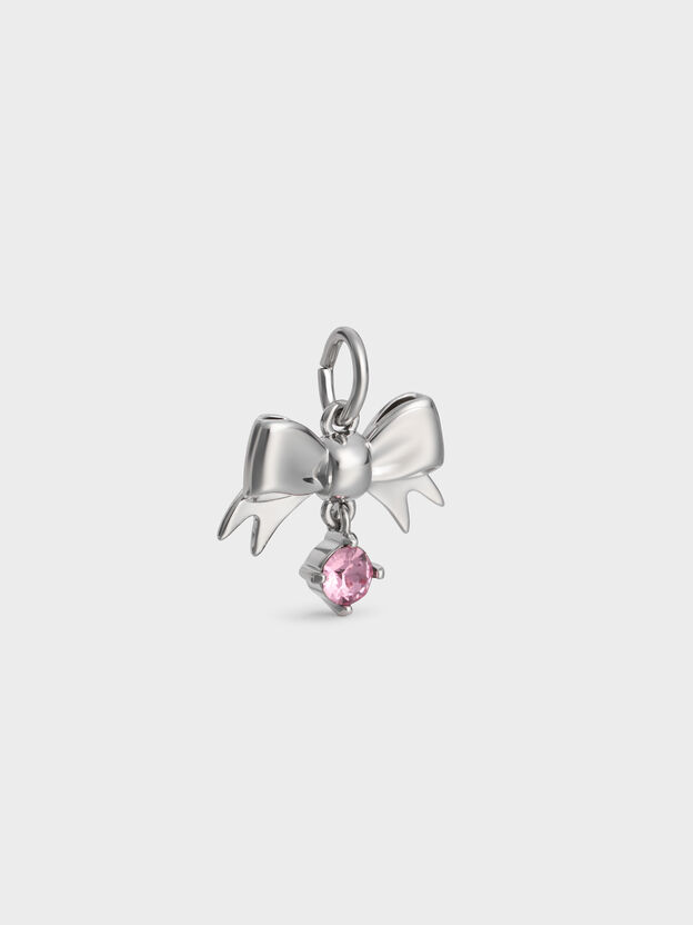 Paige Crystal Bow Charm, Pink, hi-res