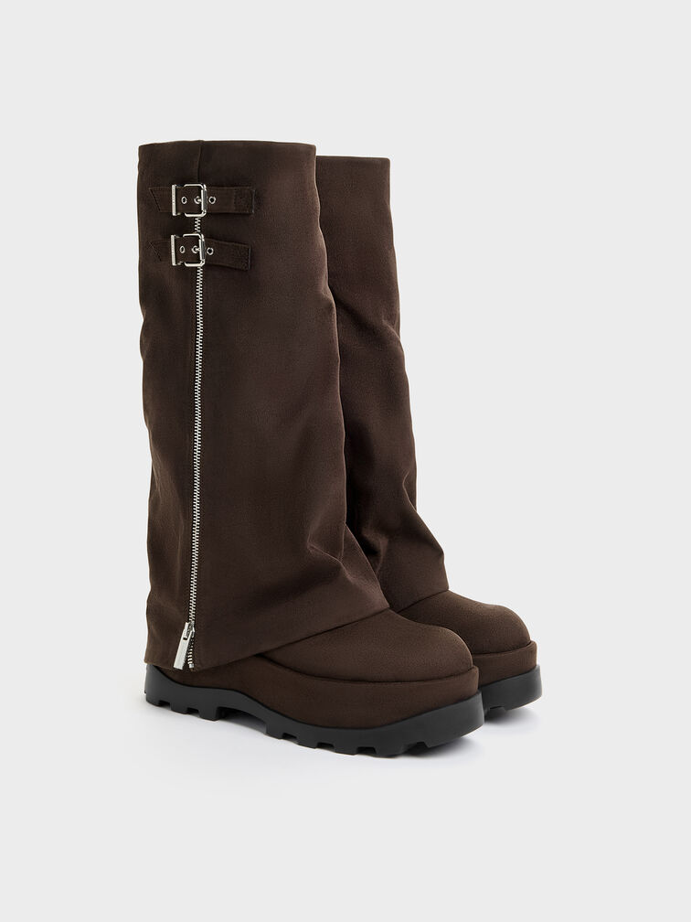 Barron Faux Suede Platform Knee-High Boots, Dark Brown Textured, hi-res