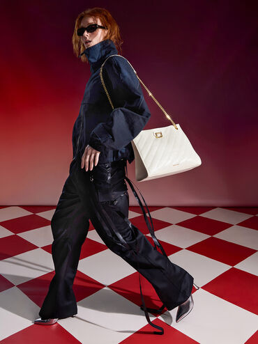 Neva Panelled Chain-Strap Tote Bag, Cream, hi-res