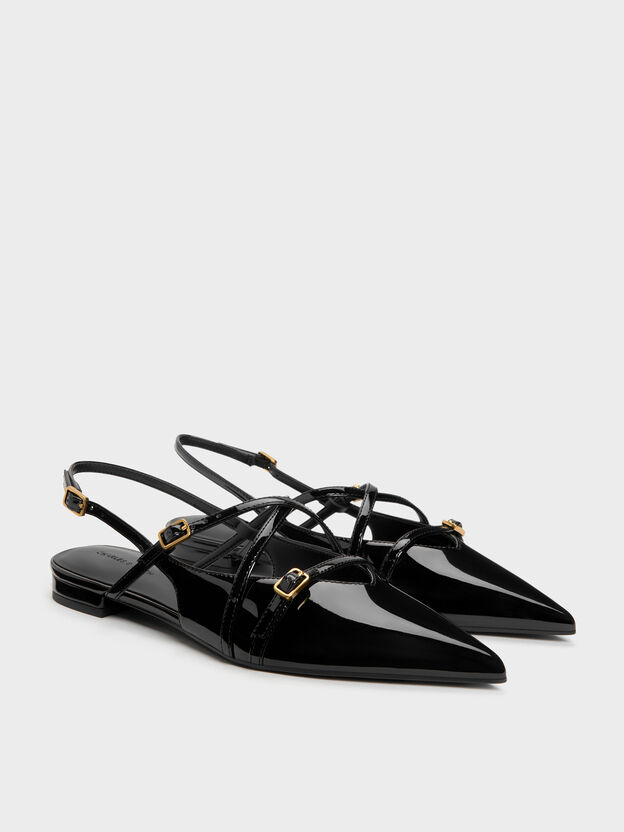 Maybelle Patent Strappy Slingback Flats, Black Patent, hi-res