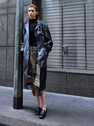 Almond-Toe Flat Loafers, Black, hi-res