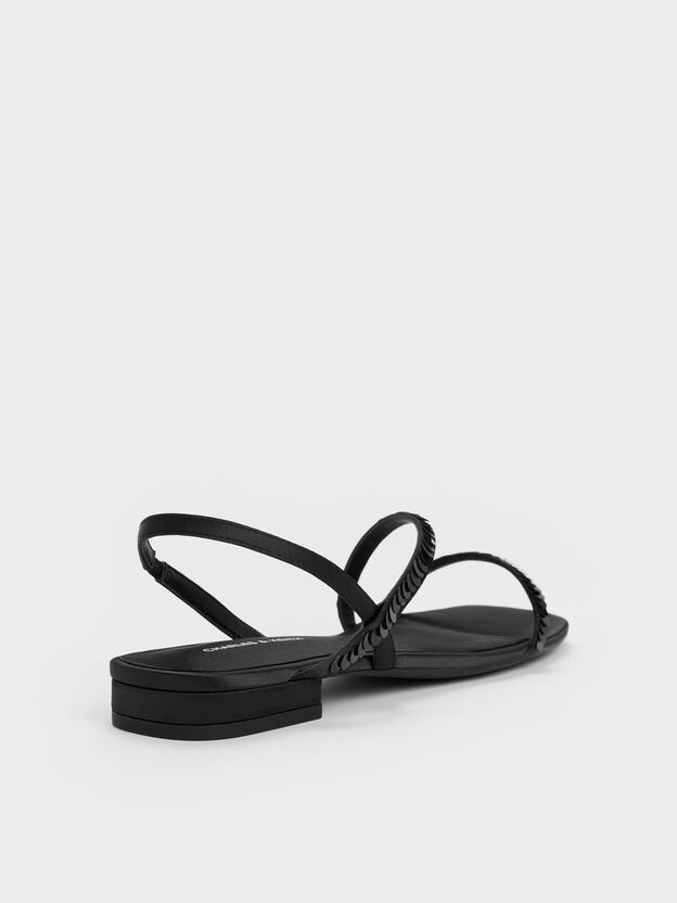 Briella Sequinned Strappy Sandals, Black Textured, hi-res
