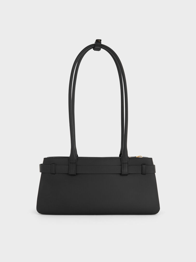 Jody Genuine Leather Belted Shoulder Bag, Black, hi-res