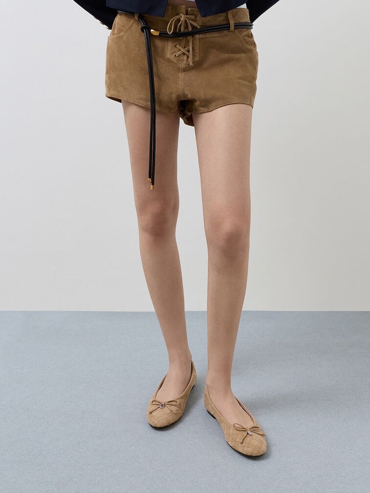 Ivette Faux Suede Woven Bow Ballet Flats, Sand, hi-res