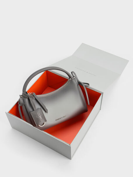 Hazel Burnished Bow Top Handle Bag, Grey, hi-res