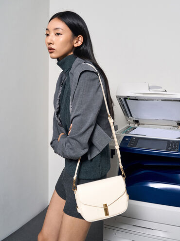 Aurelia Metallic-Accent Saddle Bag, Cream, hi-res