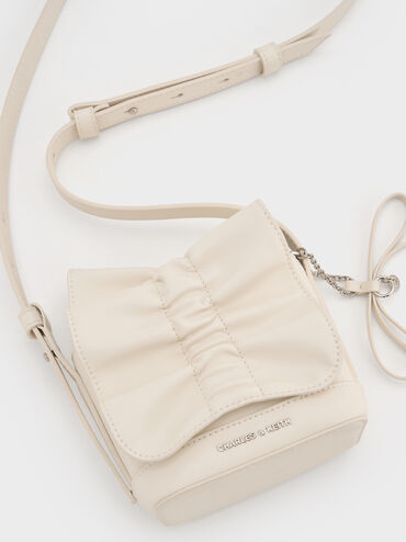 Kadee Ruched Bow-Charm Mini Bag, Cream, hi-res