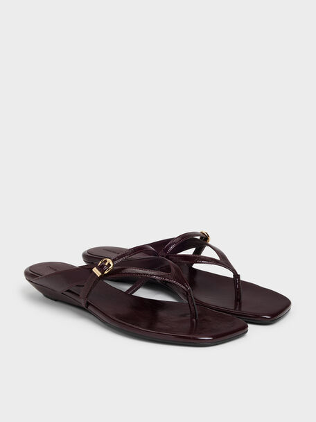 Buckled Thong Wedges, Burgundy, hi-res