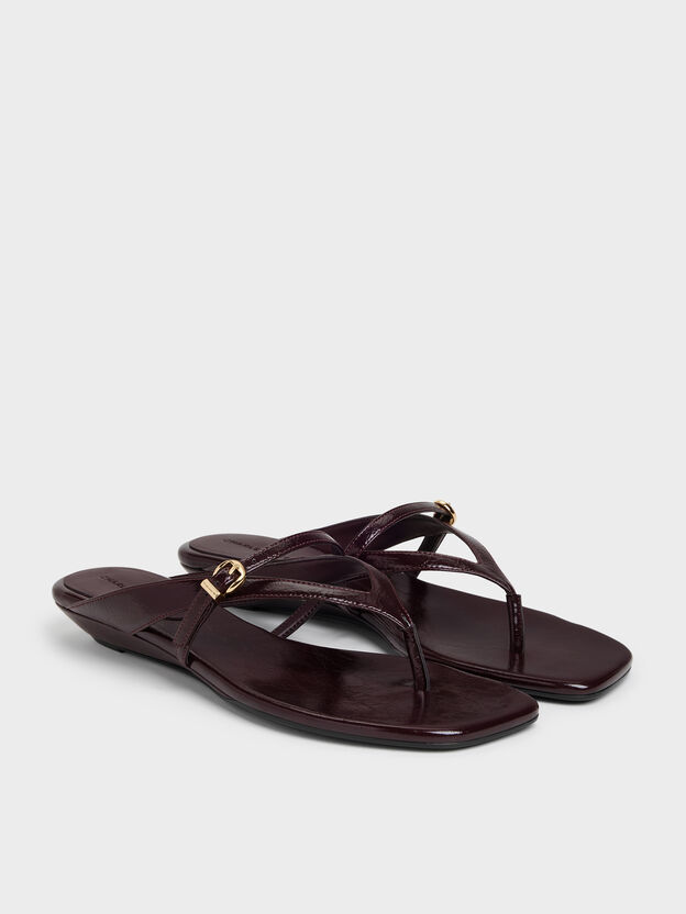 Buckled Thong Wedges, Burgundy, hi-res