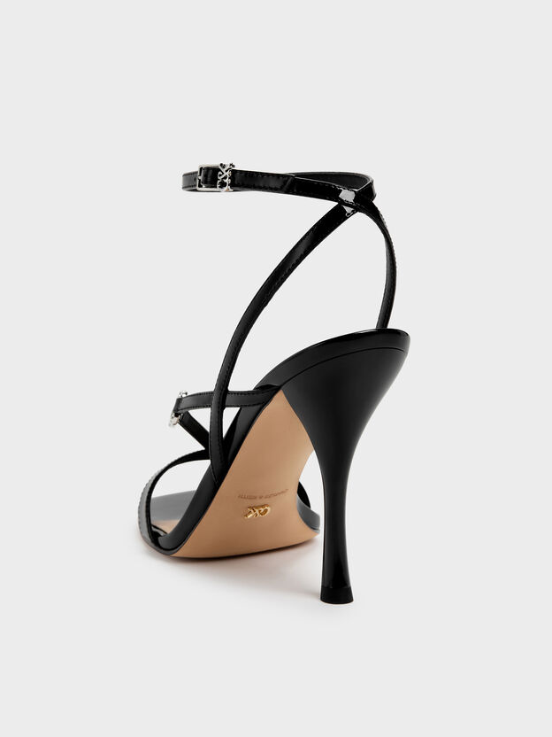 Patent Leather Crystal-Buckle Ankle-Strap Heels, Black Patent, hi-res