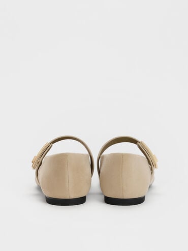 Lando Faux Suede Mary Jane Flats, Beige, hi-res