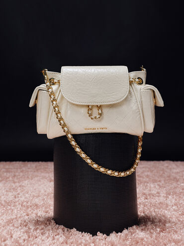 Duo Quilted Two-Way Front Flap Backpack, Cream, hi-res