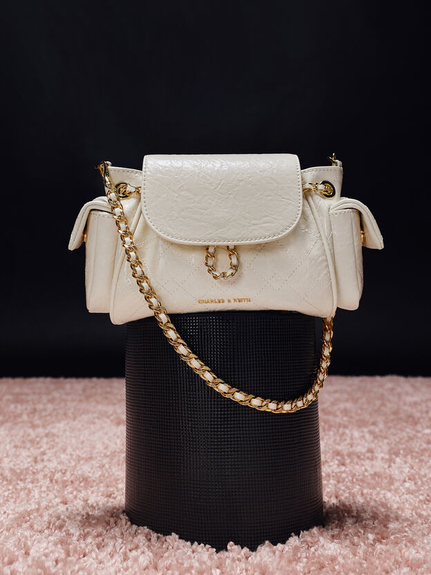 Duo Quilted Two-Way Front Flap Backpack, Cream, hi-res
