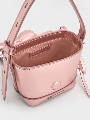Kadee Metallic Bow-Charm Ruched Mini Bag, Aura Pink, hi-res