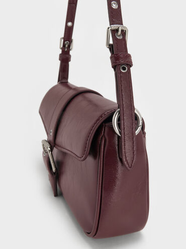 Blaise Belted Shoulder Bag, Wineberry Red, hi-res