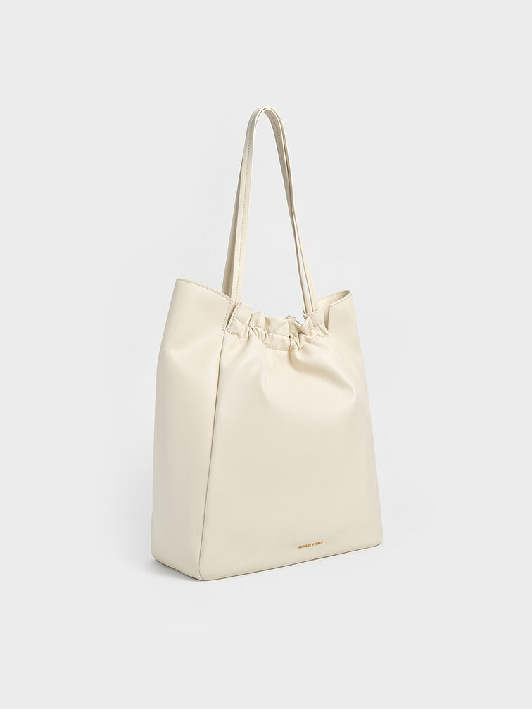 Brigette Ruched Tote Bag, Cream, hi-res