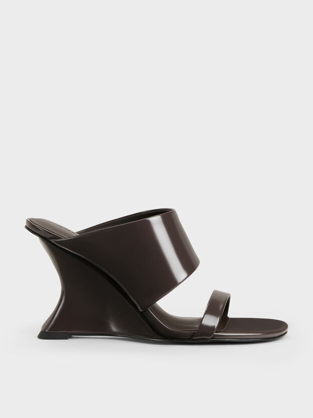 Double-Strap Wedge Mules, Dark Brown, hi-res