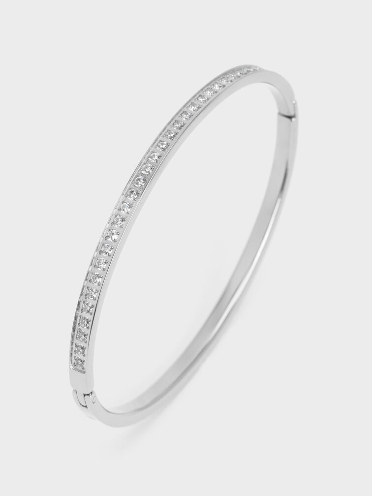 Hermione Crystal Bangle, Silver, hi-res