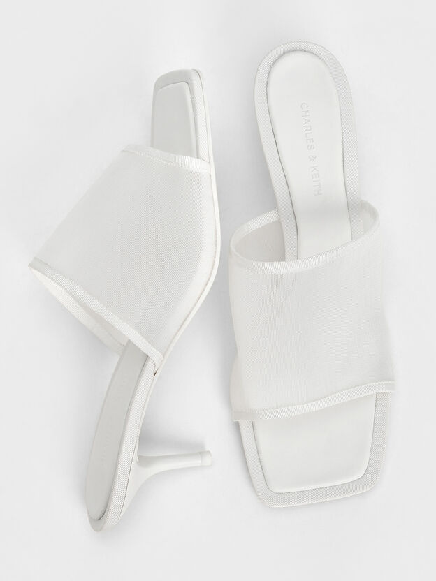 Loren Mesh Kitten-Heel Mules, White, hi-res