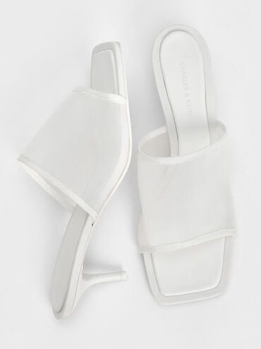 Loren Mesh Kitten-Heel Mules, White, hi-res