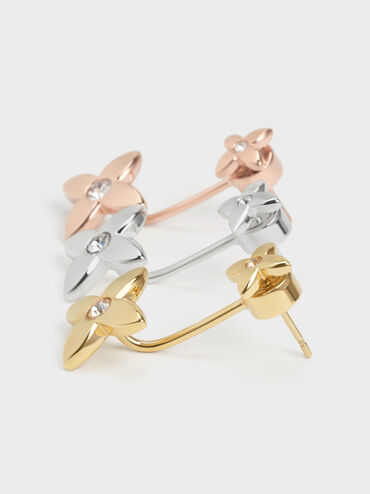 Felicity Flower-Motif Crystal Stud Jacket Earrings, Silver, hi-res