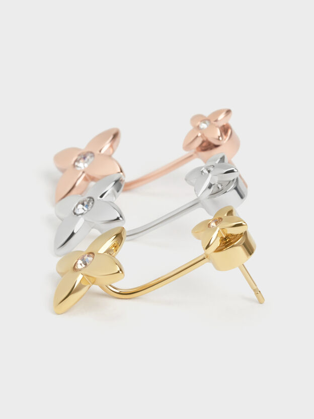 Felicity Flower-Crystal Drop Earrings, Silver, hi-res