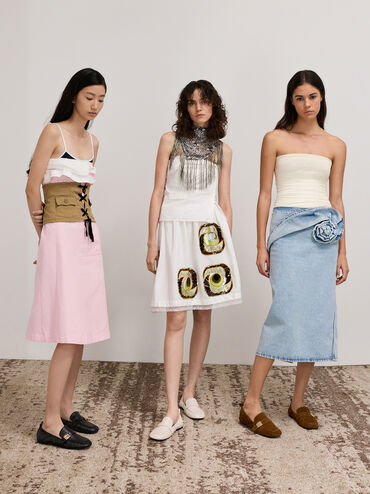 Cody Leather Metallic-Buckle Ruched Loafers, Black, hi-res