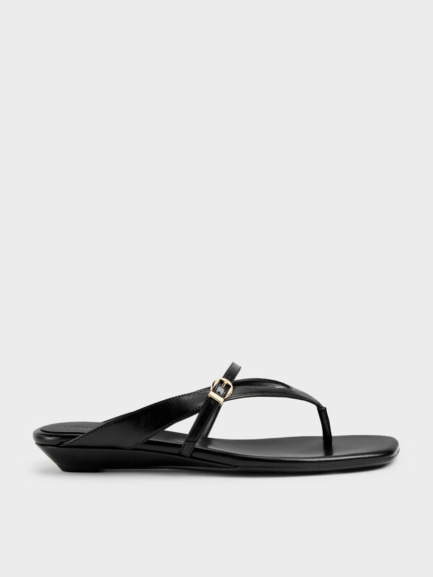 Buckled Thong Wedges, Black, hi-res