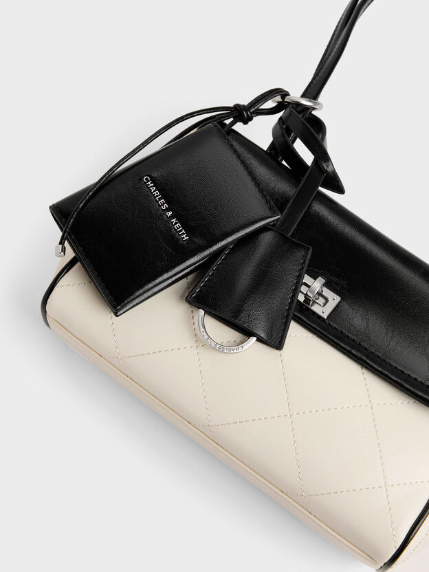 Apfra Two-Tone Quilted Tote Bag, Multi Cream, hi-res