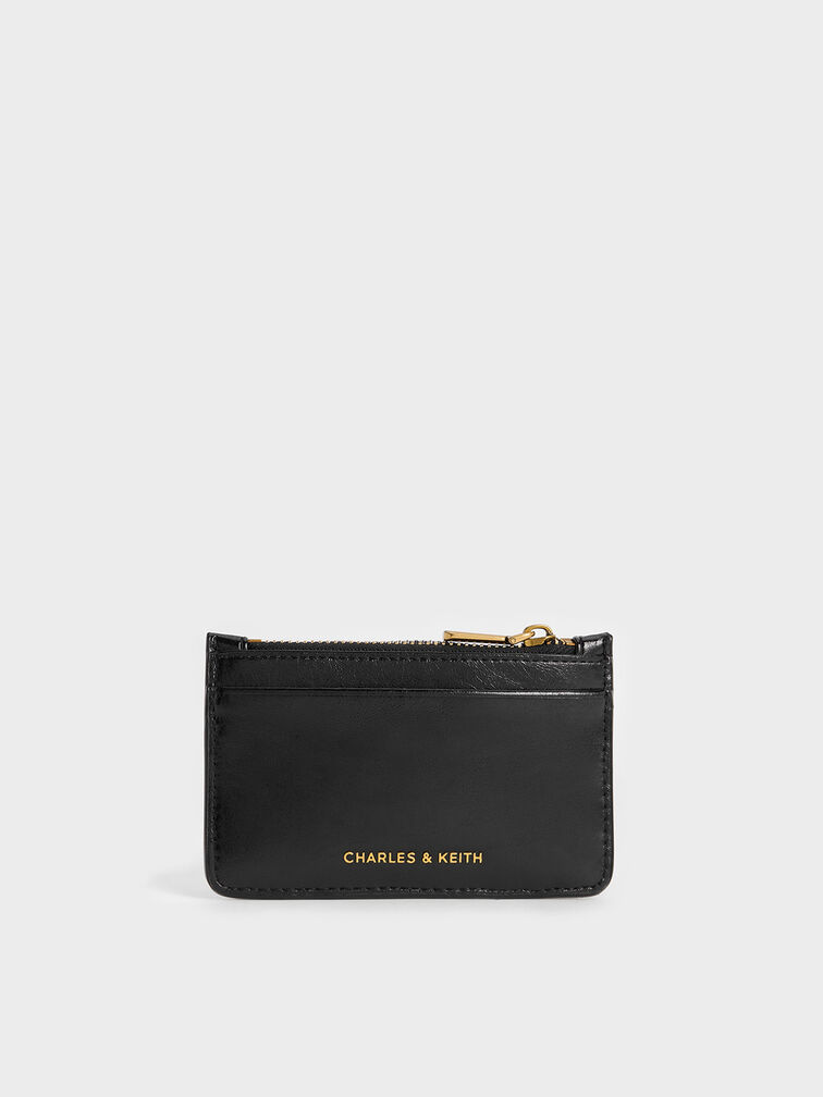 Donna Crinkle-Effect Panelled Card Holder, Black, hi-res